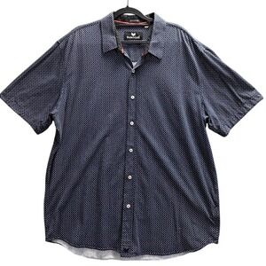 Buttercloth Icy Cotton Mens 2XL Navy Blue white Geometric Short Sleeve Shirt 2XL